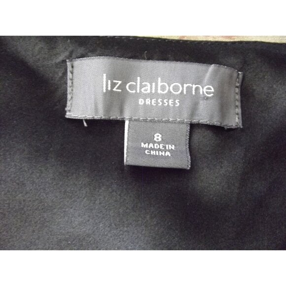 Liz Claiborne Dress Womens Sz 8 Black Drape Neck Flowy Midi Short Sleeve Elegant - Picture 3 of 11